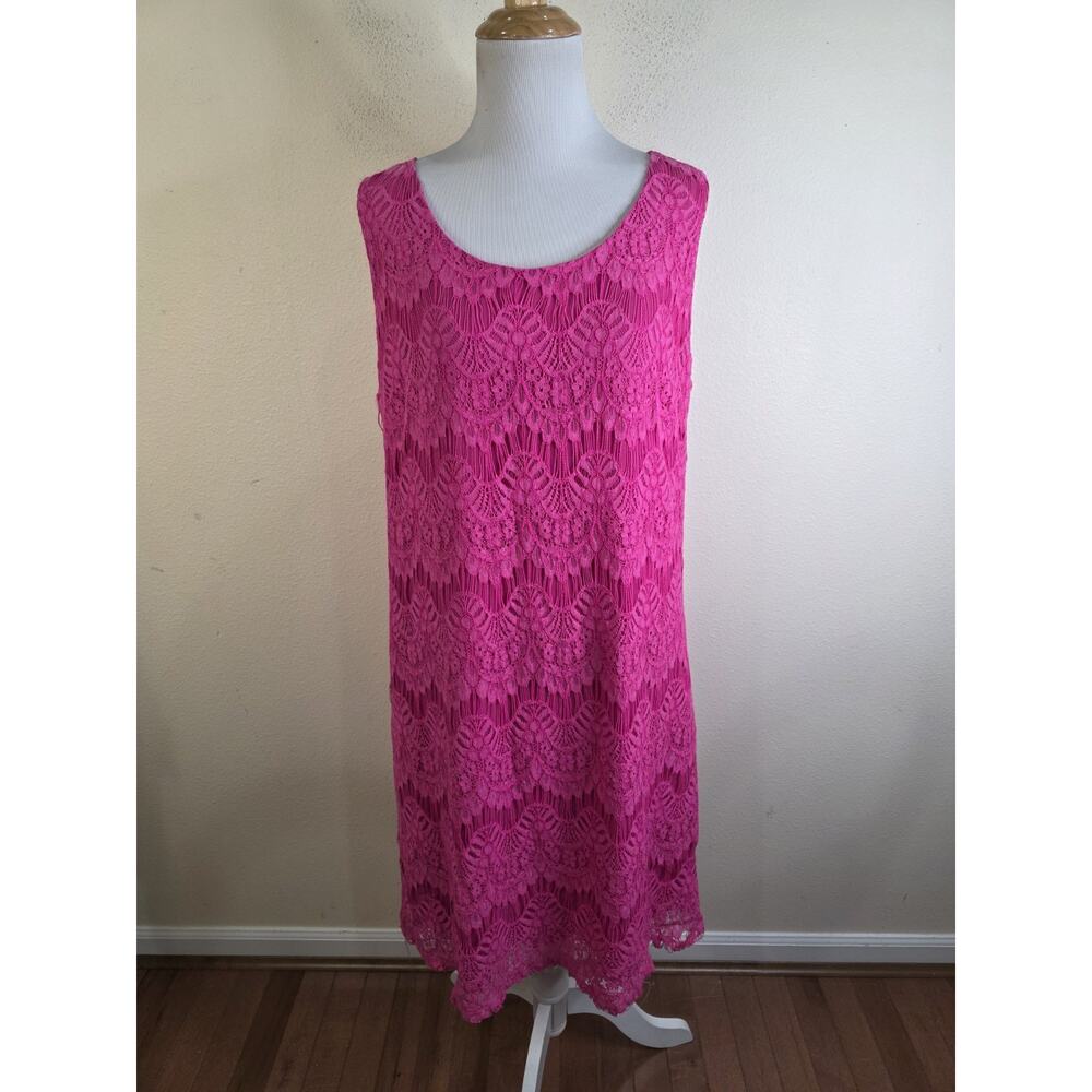 French Bazaar Women's Pink Sleeveless Lace Shift Dress Size Large Tie